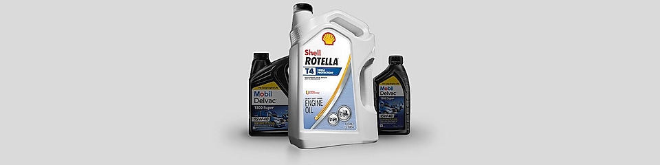 Shell and Mobil engine oil can